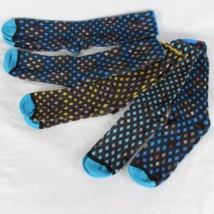 Men's Dress Socks Lot of 5 Pairs Blue, Black Gold Screen Print with Hidden Faces